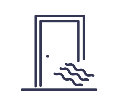 Graphic of heat being stopped by a closed door (demonstrating to not heat unsued rooms)